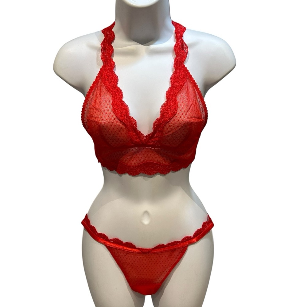 Free People SET Midweek Bralette and Bikini Panty Set Fiery Red Small New